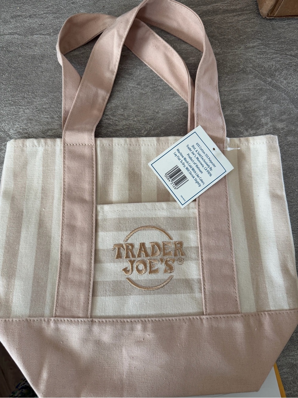 Trader Joe's Pink & Cream Striped Canvas Tote